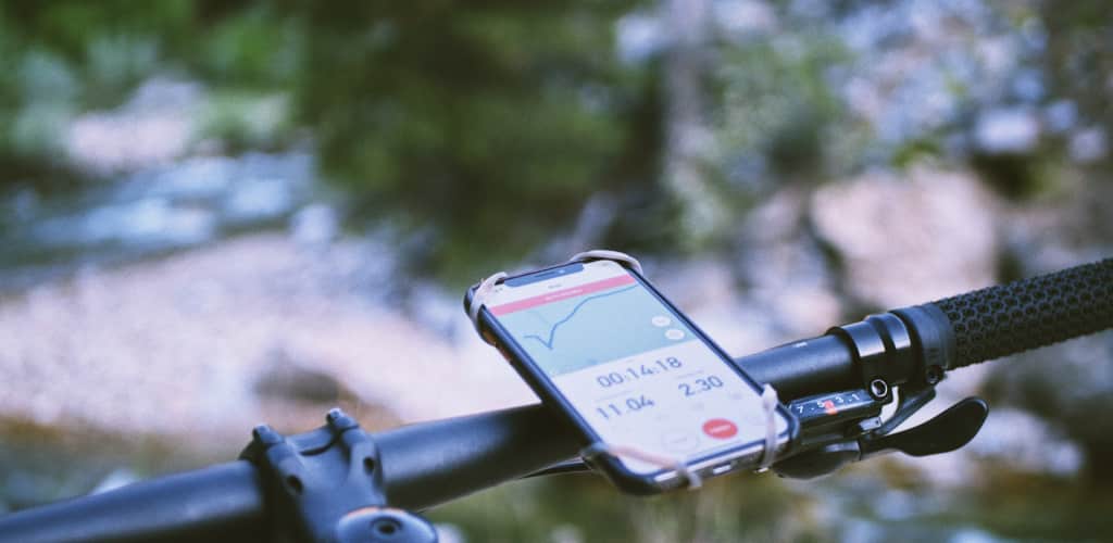 The Strava app recording a bike ride.