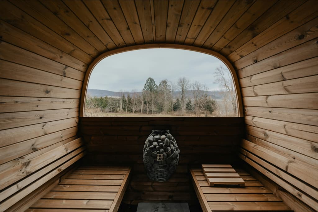 Inside a sauna.